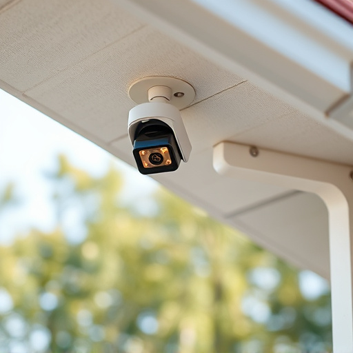 motion-activated surveillance camera under roof eaves