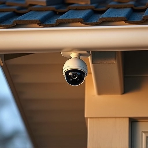 motion-activated surveillance camera under roof eaves