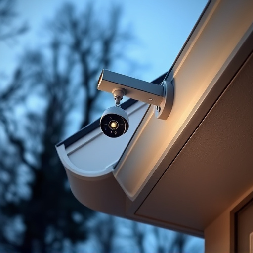 motion-activated surveillance camera under roof eaves