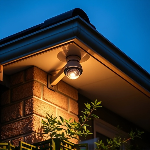 motion-activated surveillance camera under roof eaves