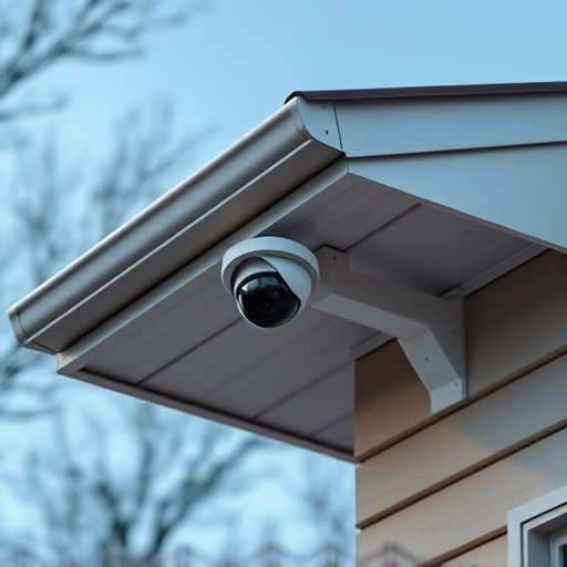 motion-activated surveillance camera under roof eaves