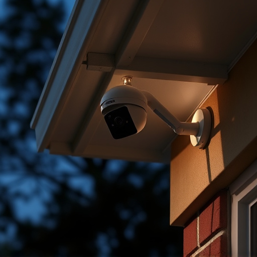 motion-activated surveillance camera under roof eaves