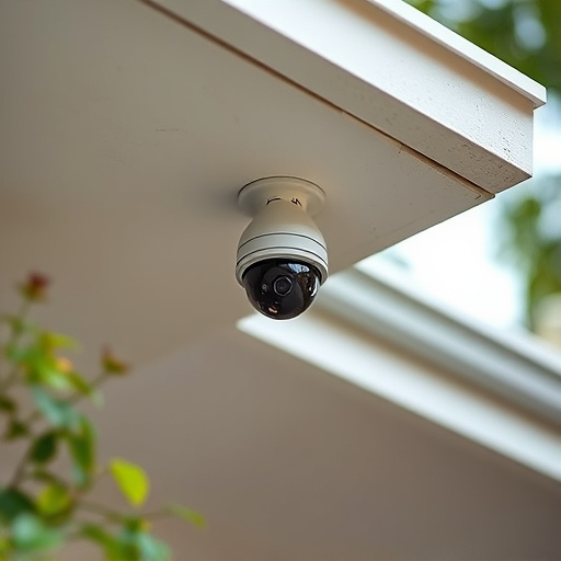 motion-activated surveillance camera under roof eaves