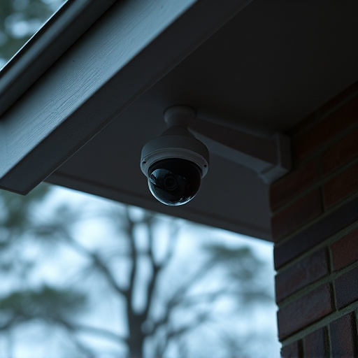 motion-activated surveillance camera under roof eaves