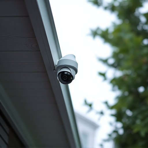 motion-activated surveillance camera under roof eaves