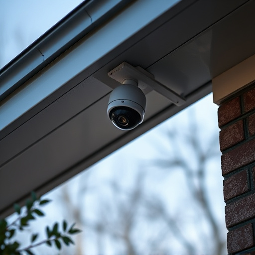 motion-activated surveillance camera under roof eaves