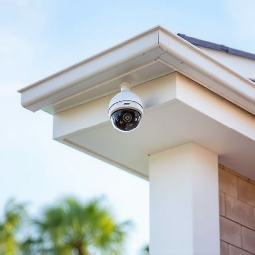 motion-activated surveillance camera under roof eaves