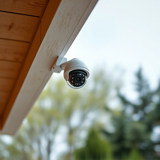 motion-activated surveillance camera under roof eaves