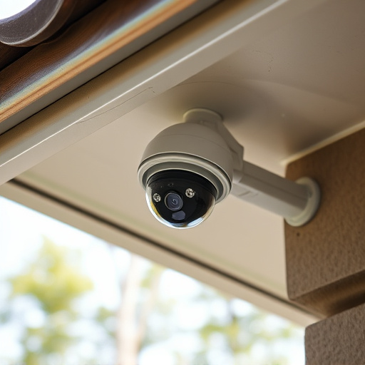 motion-activated surveillance camera under roof eaves