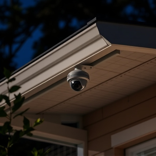 motion-activated surveillance camera under roof eaves