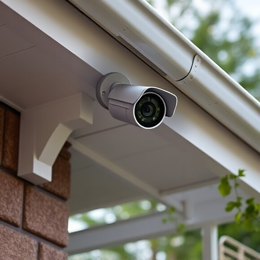 motion-activated surveillance camera under roof eaves