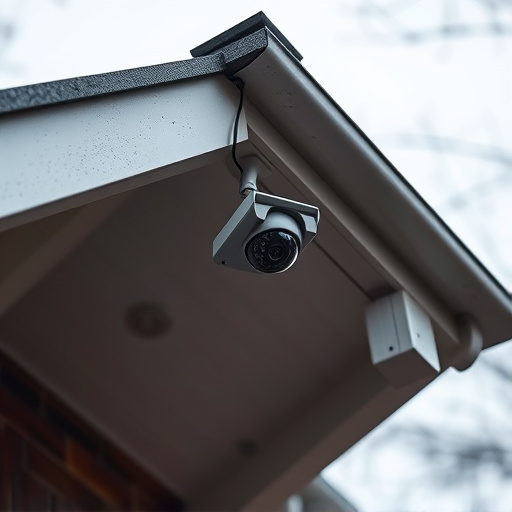motion-activated surveillance camera under roof eaves