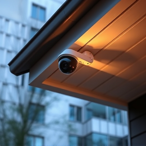 motion-activated surveillance camera under roof eaves