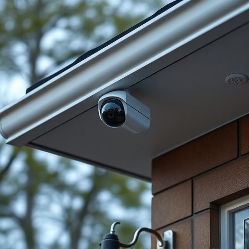 motion-activated surveillance camera under roof eaves
