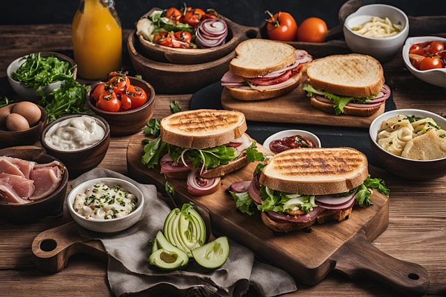 salad,sandwich,asian food,beer,wine,meal