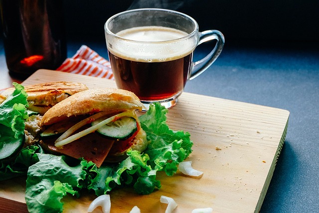 salad,sandwich,mediterranian food,beer,wine,meal