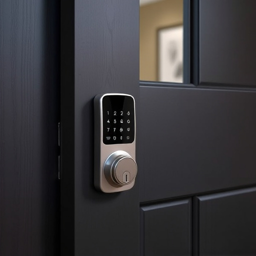 smart lock installed on modern front door