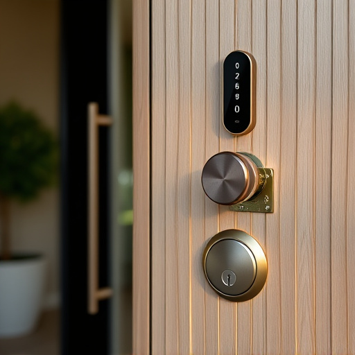smart lock installed on modern front door