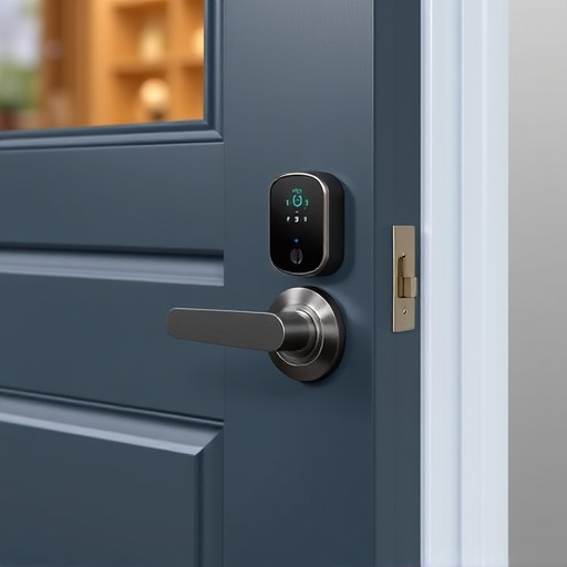 smart lock installed on modern front door