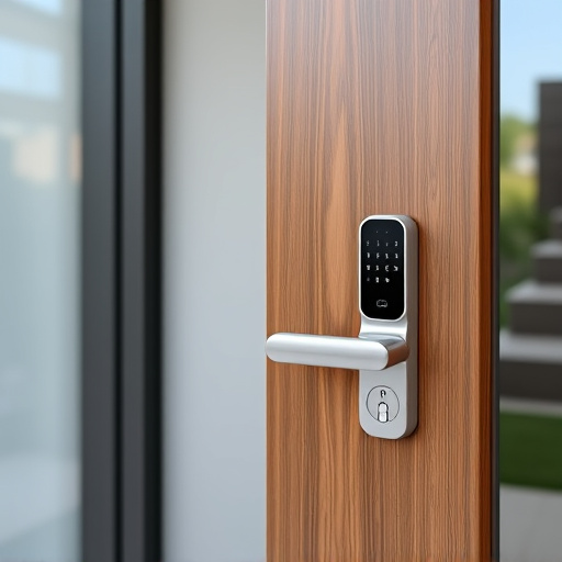 smart lock installed on modern front door
