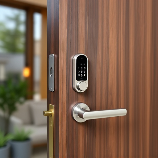 smart lock installed on modern front door