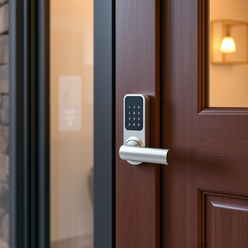 smart lock installed on modern front door