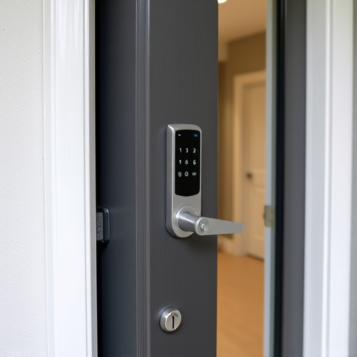 smart lock installed on modern front door