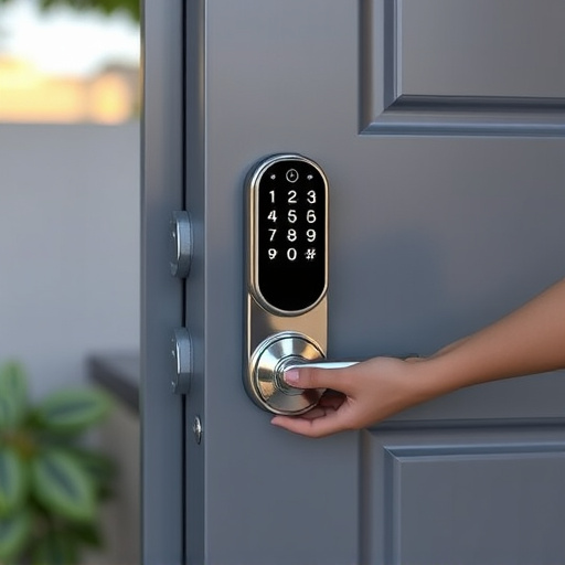 smart lock installed on modern front door