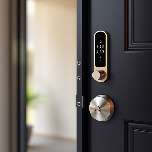 smart lock installed on modern front door
