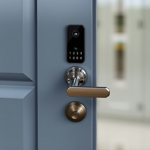 smart lock installed on modern front door