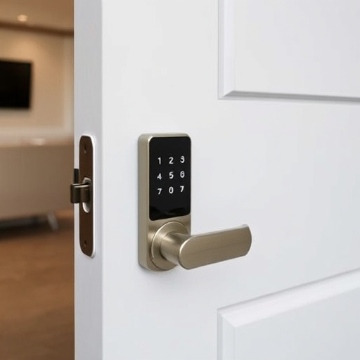 smart lock installed on modern front door