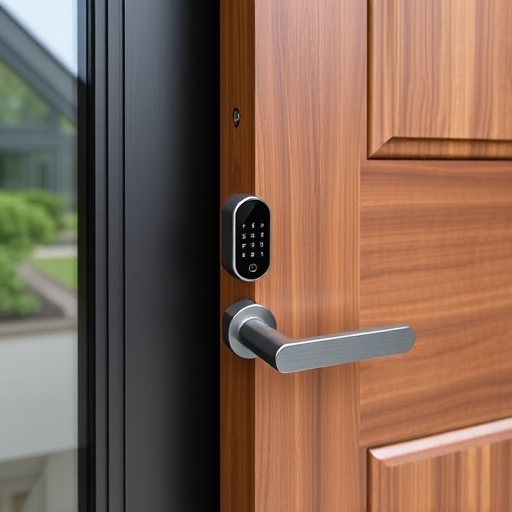 smart lock installed on modern front door