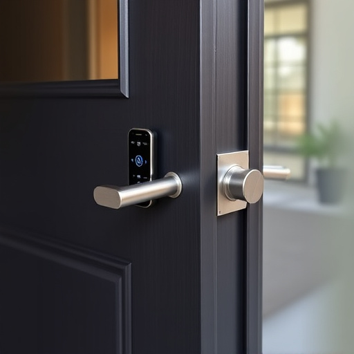 smart lock installed on modern front door