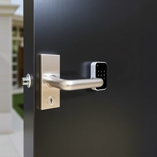 smart lock installed on modern front door