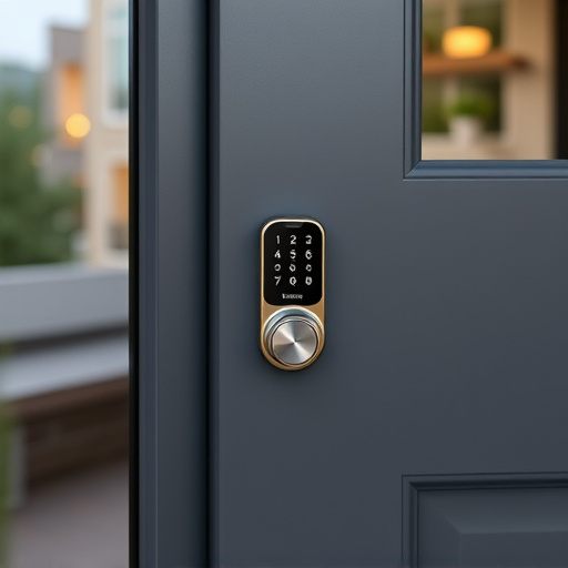 smart lock installed on modern front door