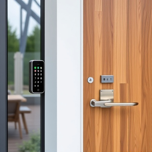 smart lock installed on modern front door