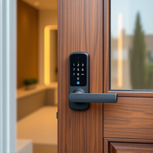 smart lock installed on modern front door