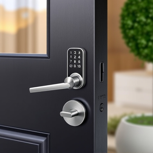 smart lock installed on modern front door
