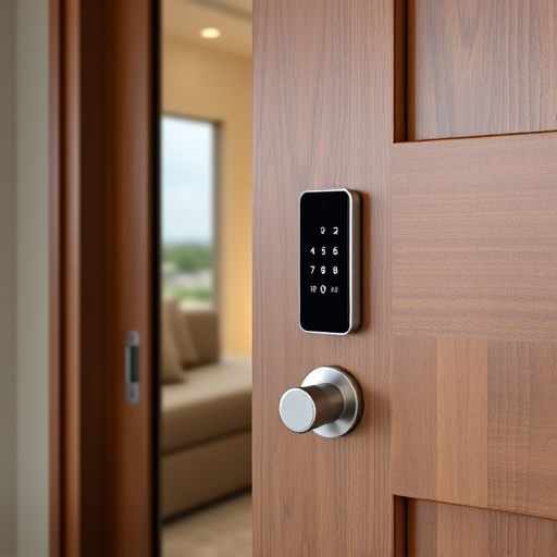 smart lock installed on modern front door