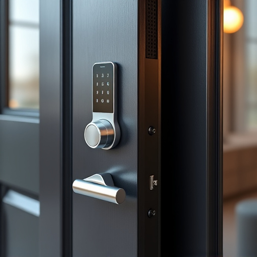 smart lock installed on modern front door