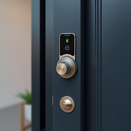 smart lock installed on modern front door