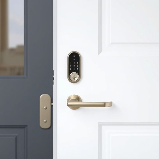 smart lock installed on modern front door