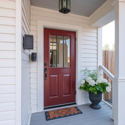 smart video doorbell on suburban porch