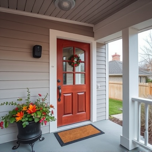 smart video doorbell on suburban porch