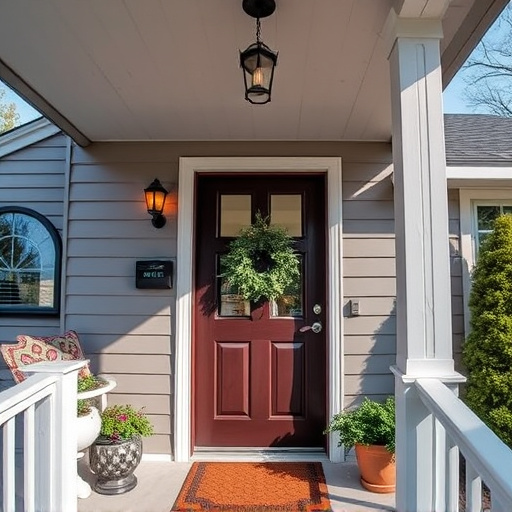smart video doorbell on suburban porch