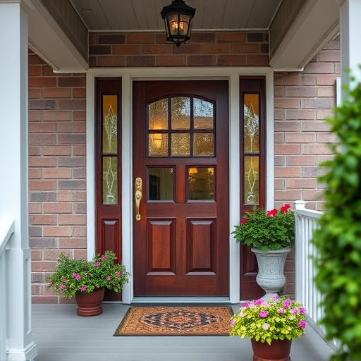 smart video doorbell on suburban porch