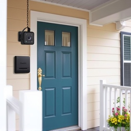 smart video doorbell on suburban porch