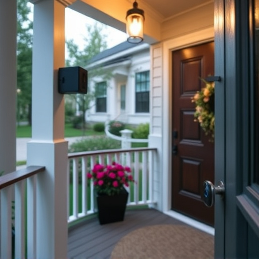 smart video doorbell on suburban porch