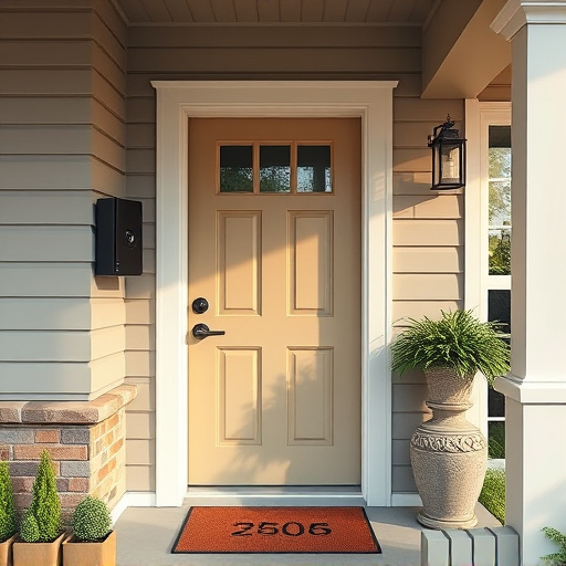 smart video doorbell on suburban porch