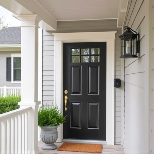 smart video doorbell on suburban porch
